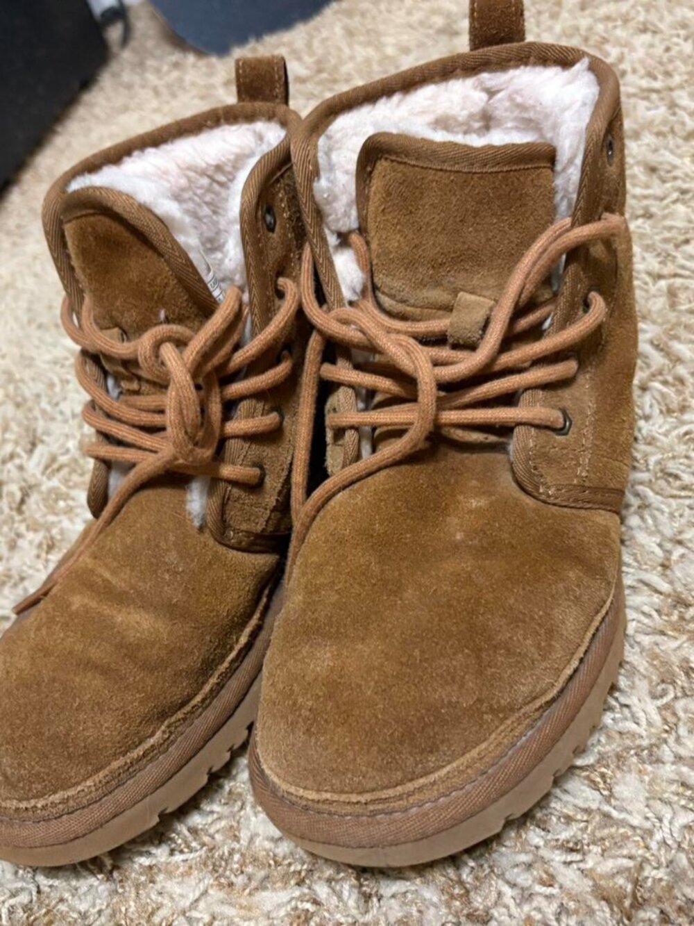 UGG Brown Suede Shearling Boots Womens 5 Winter Cozy Ankle Booties 🤎